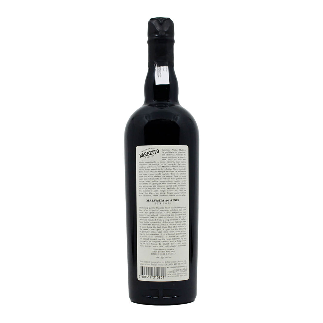 Barbeito 20 Anos Malvasia | Contra-rótulo